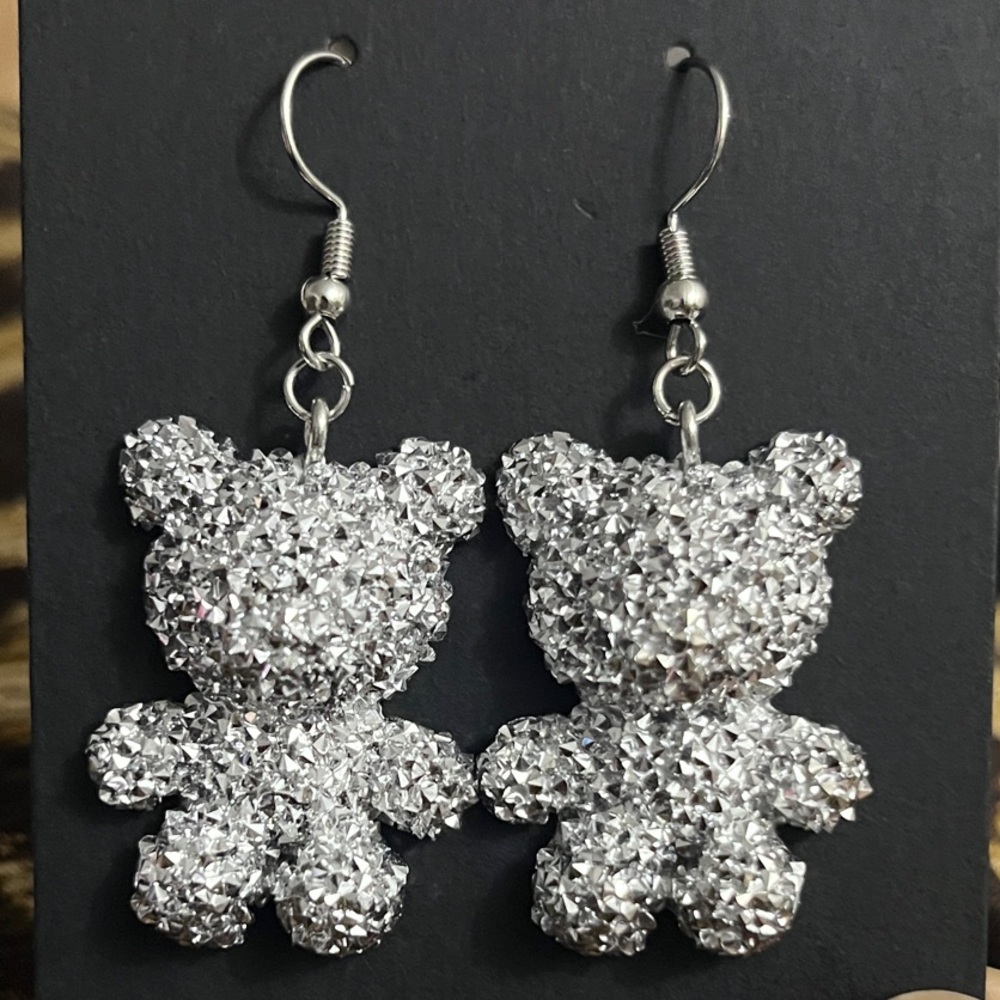 Sparkling Silver Bear Earrings